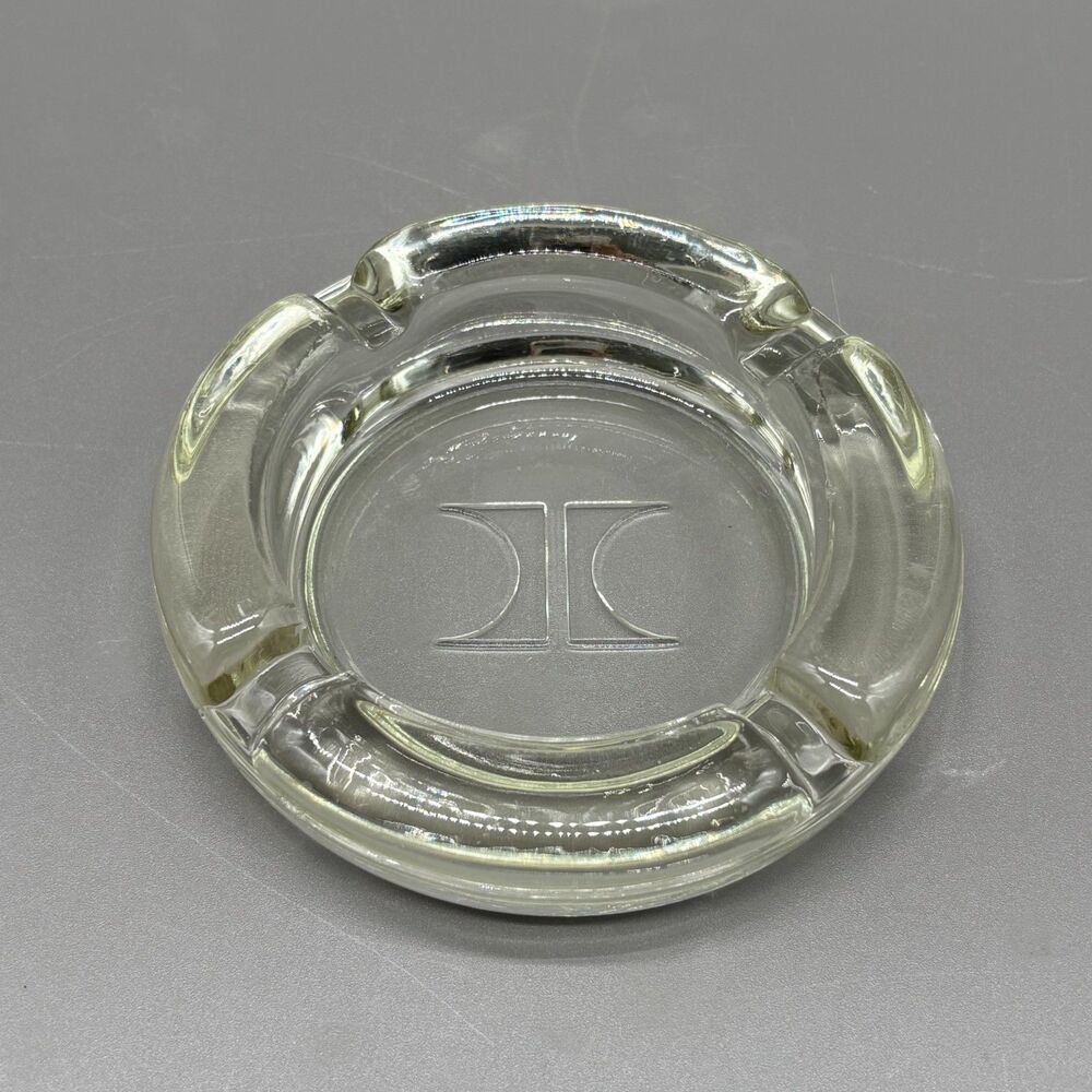 Vintage Hilton Hotel Glass Ashtray Clear Embossed Logo Heavy 4" Round Barware